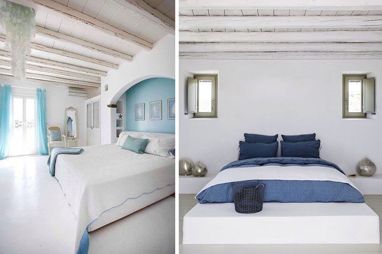 Dormitorio estilo mediterráneo complementos en azul