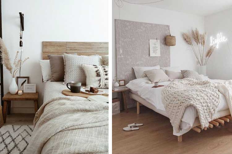 Cortinas blancas en las paredes de la economía-estilo dormitorio