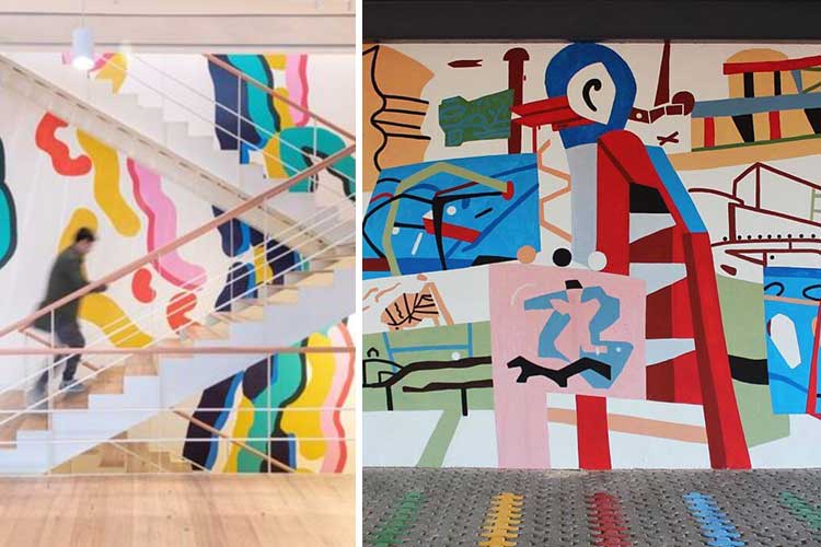 Murales hechos a mano para decorar paredes con motivos abstractos