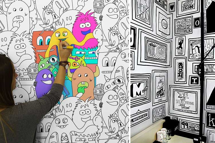Murales hechos a mano para decorar paredes con doodles