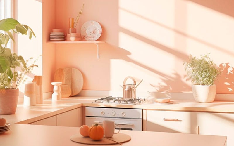 Color Pantone del año 2024 Peach Fuzz , color melocotón crea un ambiente acogedor.