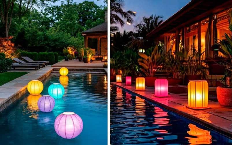 Iluminación de piscinas con farolillos