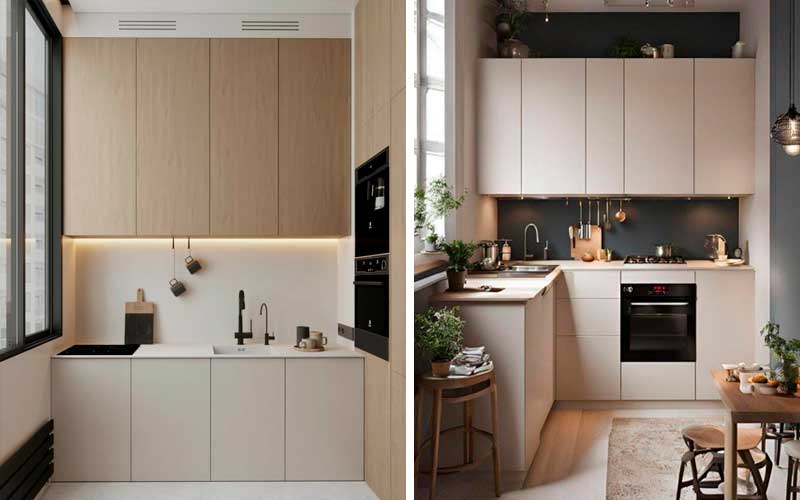 Cocina pequeña con tonos claros