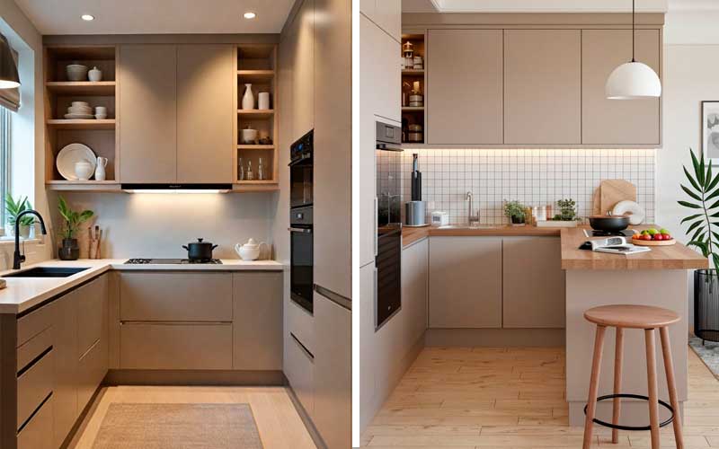 Cocina pequeña con tonos claros