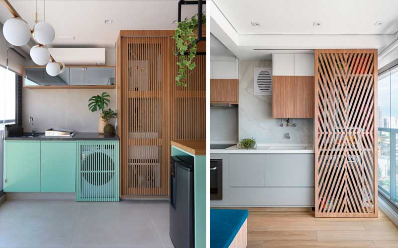 Termo oculto en mueble con puerta de celosía