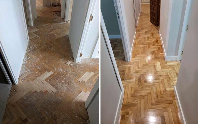 Antes y después de acuchillar el parquet