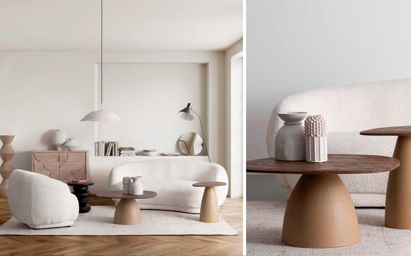 Sofá orgánico con tapicería bouclé