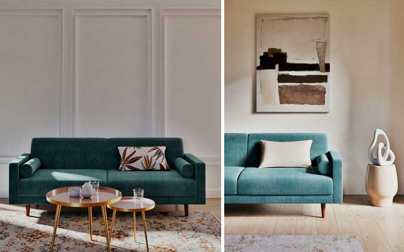 Sofá tapizado en verde