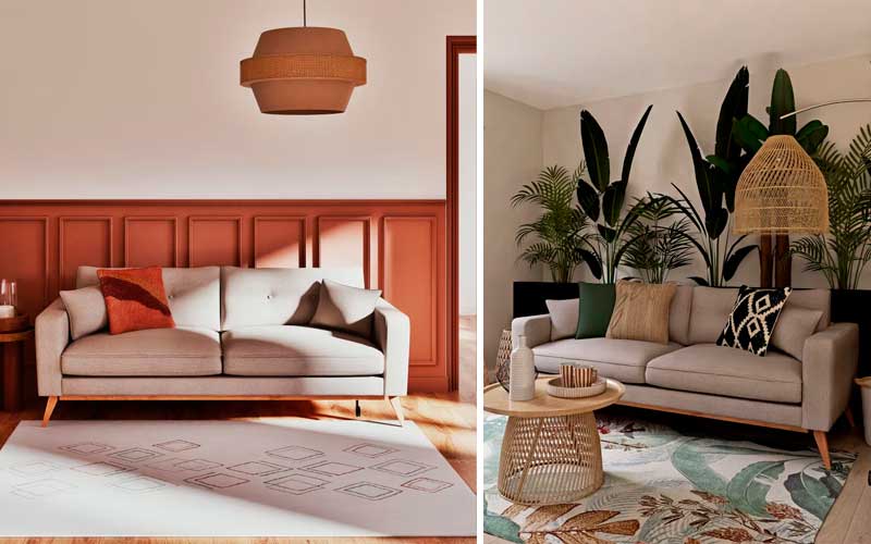 Sofá tapizado en tonos neutros