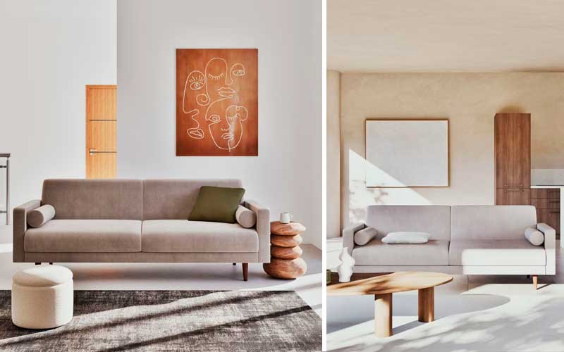 Sofá con tapicería de tonos neutros