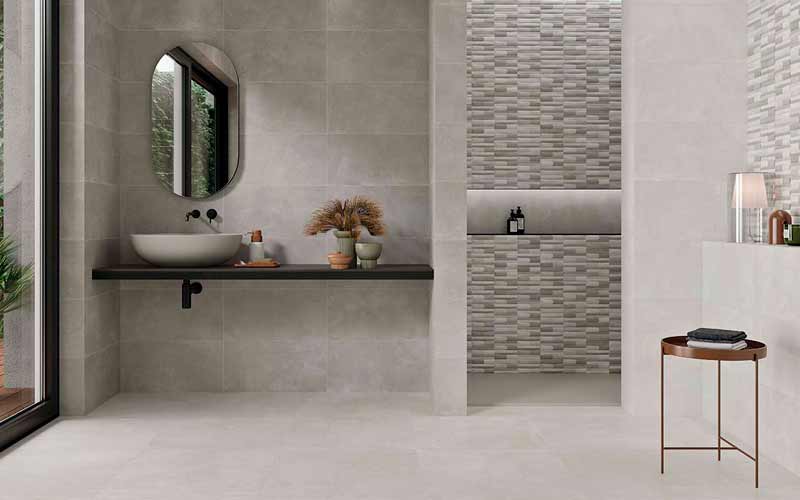 Baño decorado con suelo porcelánico
