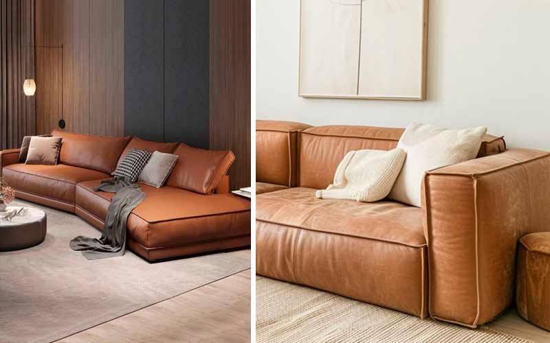 Sofá con tapizado en piel