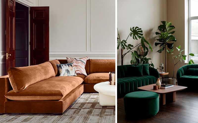 Sofá con tejido de terciopelo