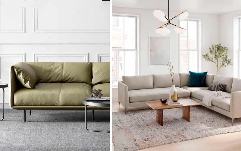 Sofá con patas metálicas altas