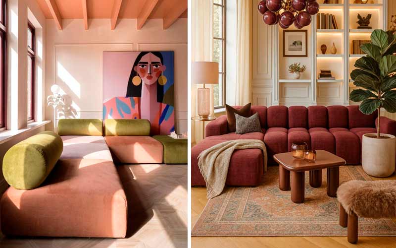 Sofá con tejido de colores vivos