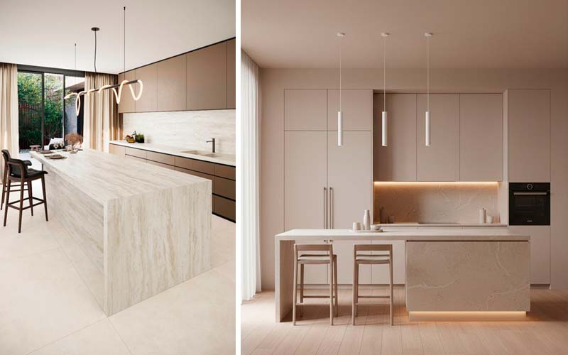 Cocinas minimalistas con colores neutros