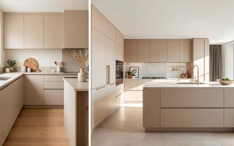 Cocinas minimalistas con colores neutros
