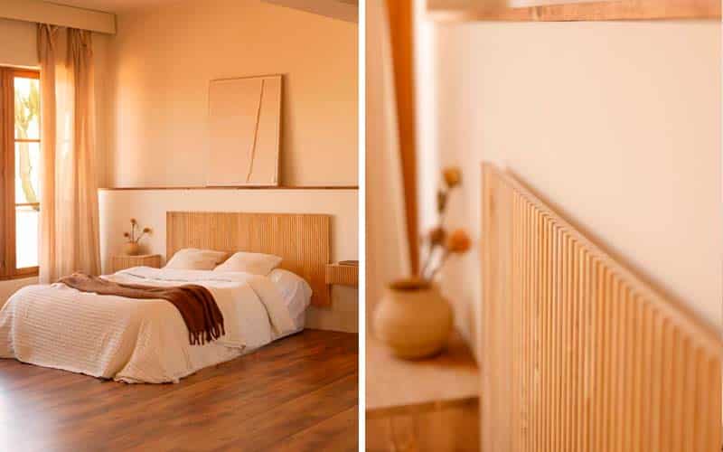 Cabecero con listones de madera