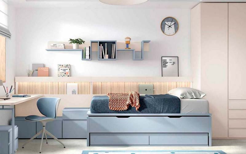 Habitación juvenil en tonos azules