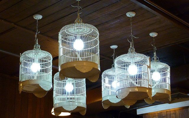 Decoración utilizando jaulas como lámparas