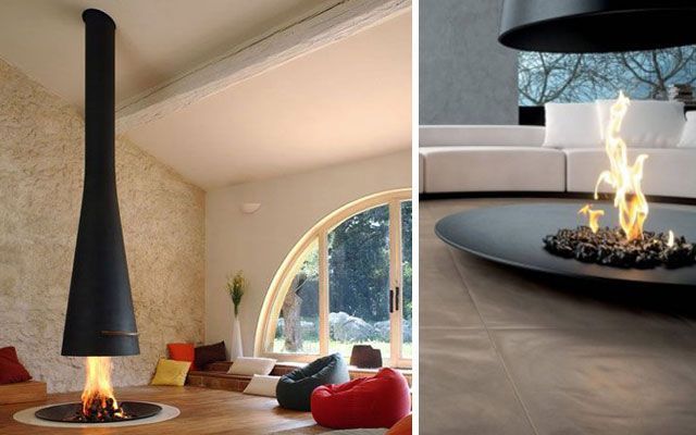 28 ideas para decorar el salón con chimeneas modernas de tiro visto