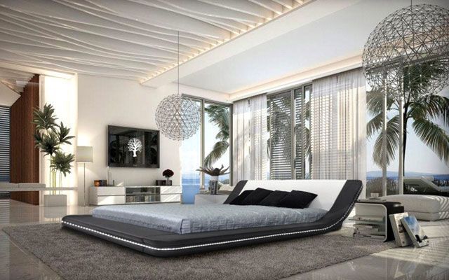 alçak yataklı yatak odası dekorasyonu