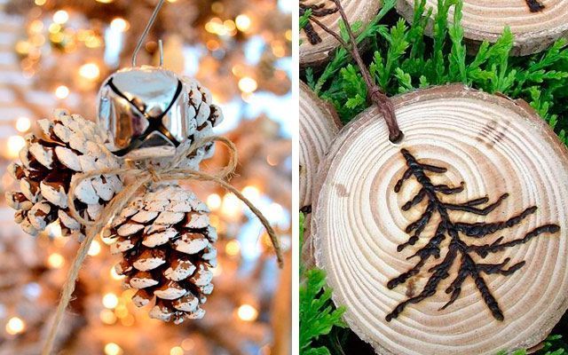 Adornos de Navidad rústicos para un árbol natural