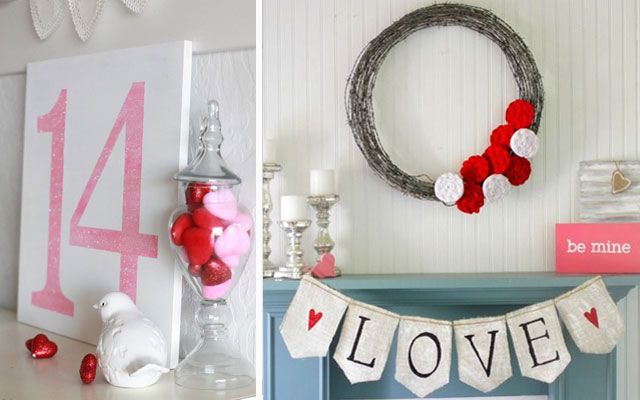 Şöminenin köşesini süslemek için dekorasyon fikirleri Valentine