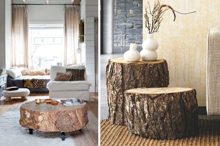 Decoración con muebles hechos a base de troncos