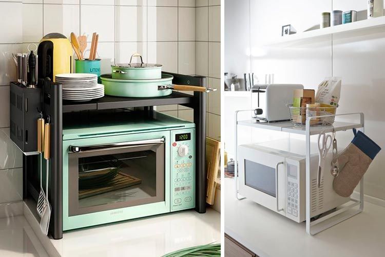 Interior de cocina moderna con cocina eléctrica y horno microondas.