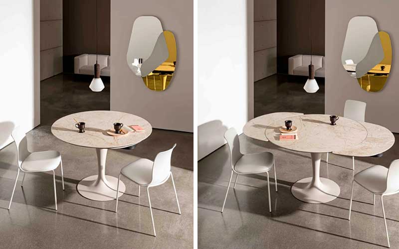 Mesa redonda extensible con sobre porcelánico