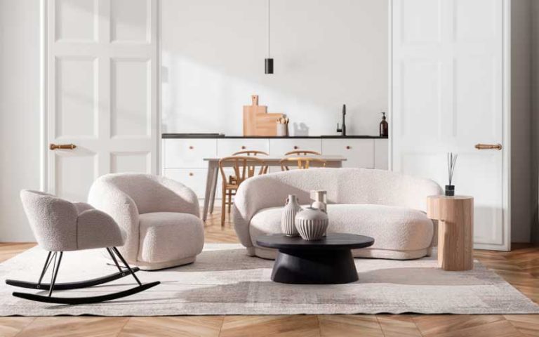 Sofá orgánico con tapicería bouclé